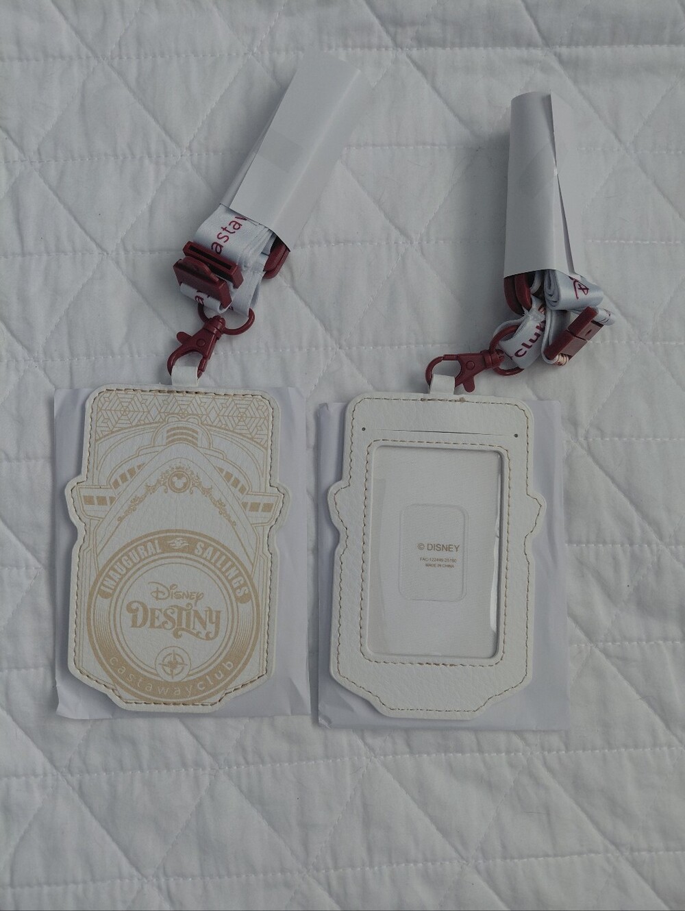 2 Disney White and Gold Destiny Card Holder Lanyard